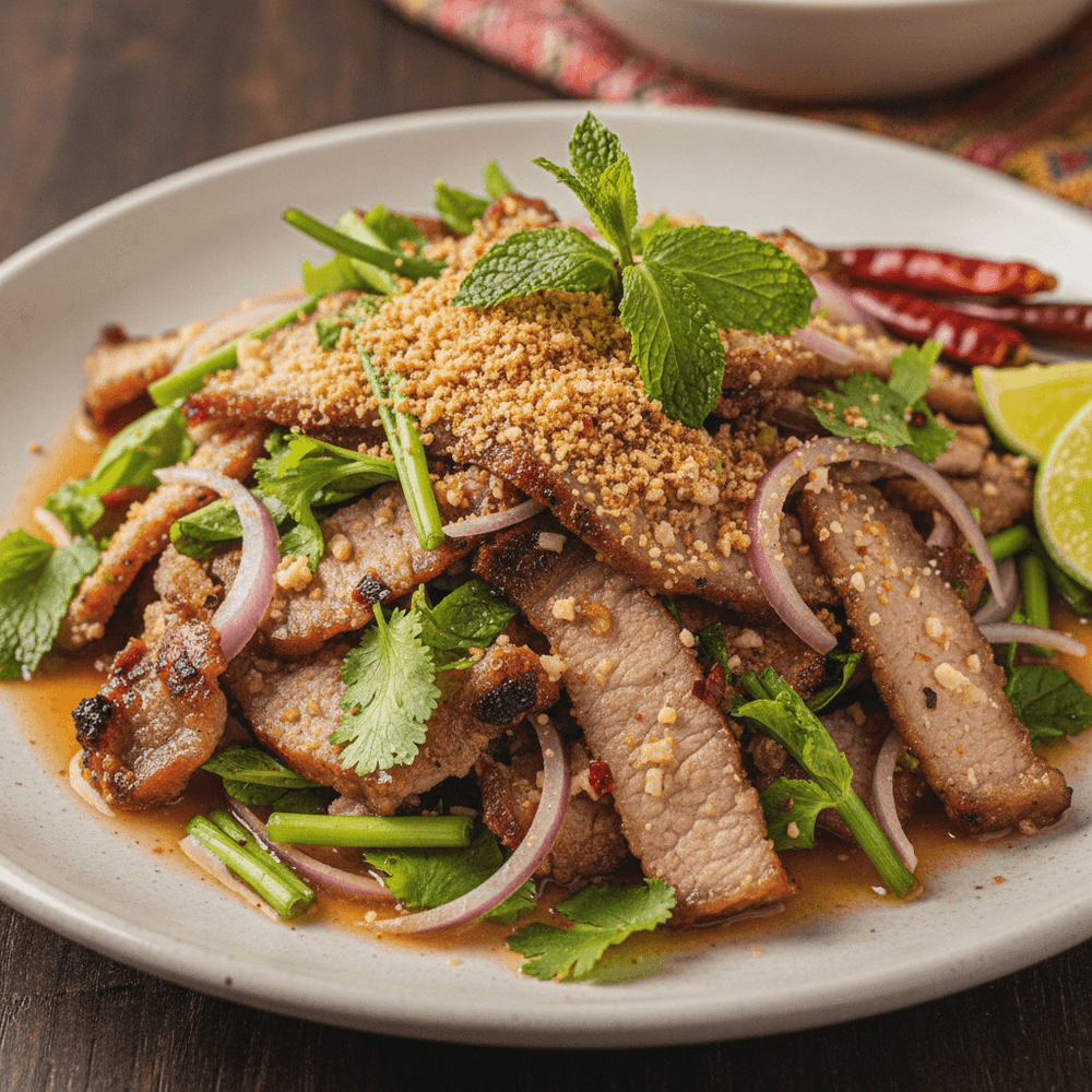 Moo Nam Tok – Grillad Thai-fläsksallad