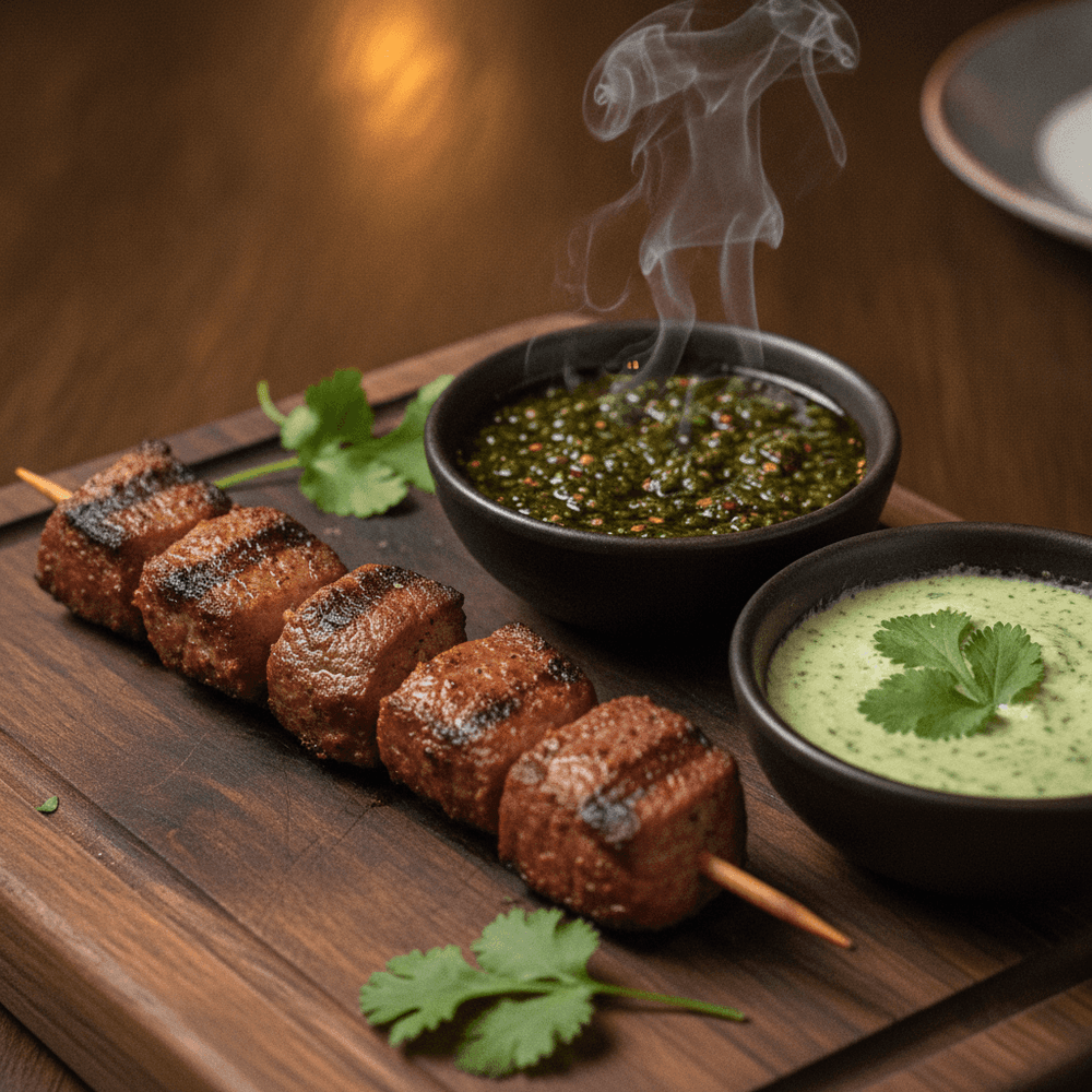 Grillat chilenskt nötkött på spett med rökt chimichurri