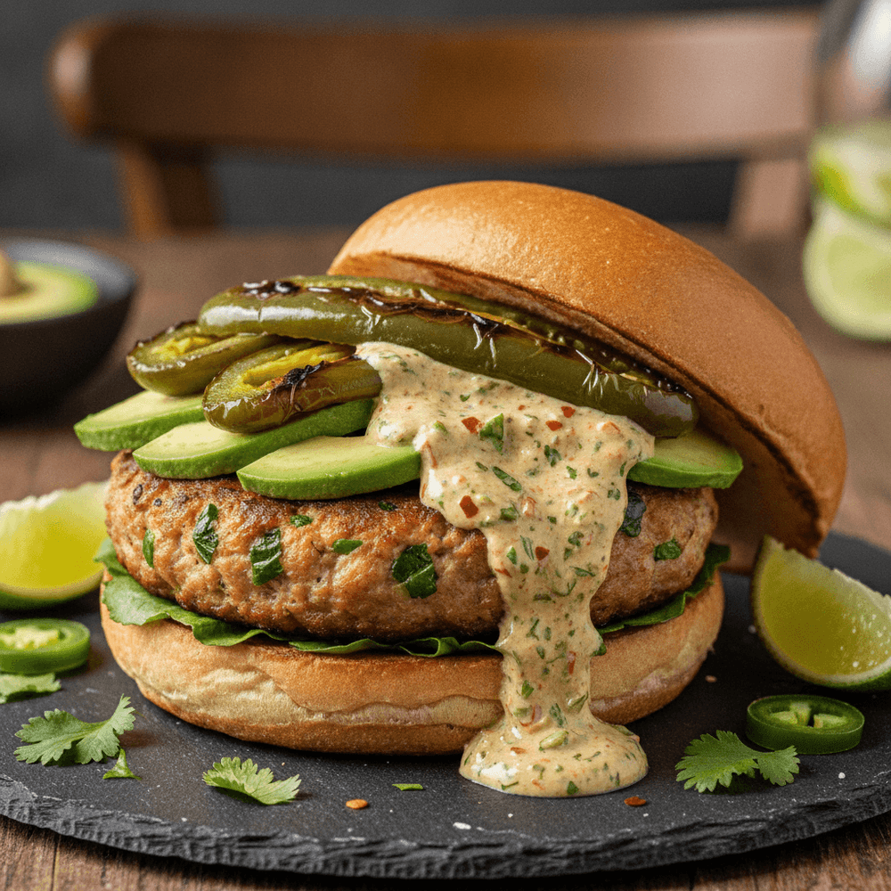 Kalkonburgare med poblano och chimichurri-mayo