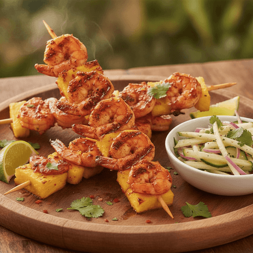 Grillspett med räkor och ananas
