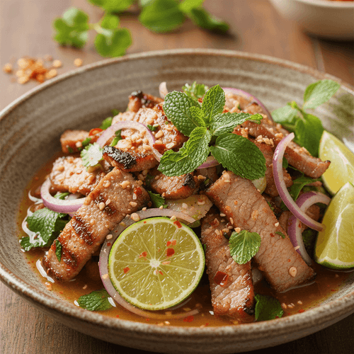 Moo Nam Tok – Grillad thailändsk fläsksallad